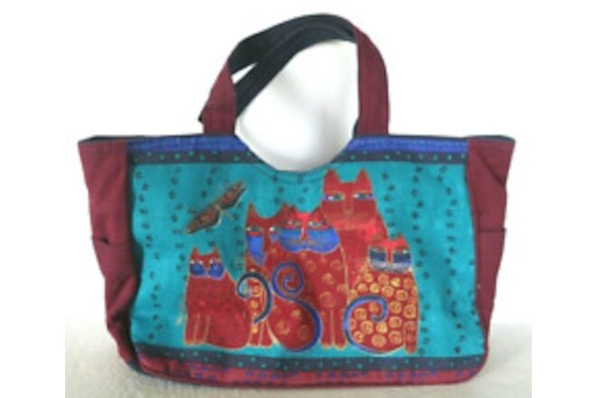 Laurel Burch Cat Kitten Purse Handbag Tote Colorful Canvas Zip Close Beaded Gift