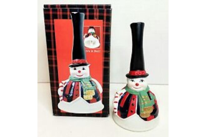 Christmas Snowman Bell Decoration Hand Bell Ceramic 6.25" NIB
