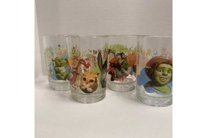 Shrek The Third 2007 McDonald's Collectible Glasses - Set Of 4