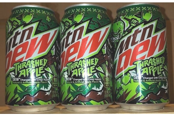 THRASH with NEW Mountain Dew Thrashed Apple. (3 pack of SINGLE CANS) Free Ship!