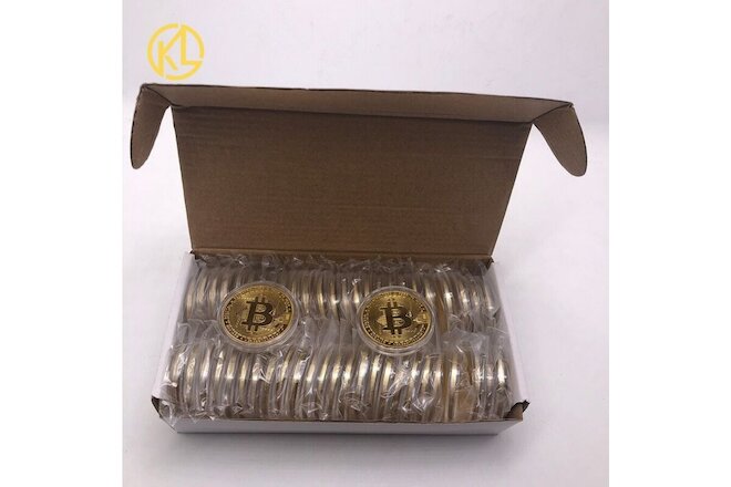 50pc Gold Bitcoin Coin Physical Collectible BTC Coins Cryptocurrency Metal Coins