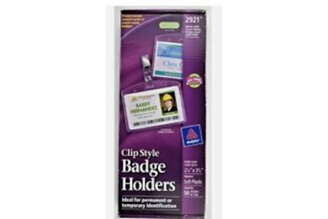 Avery 2921 Clip-Style Badge Holders, 2 1/4 x 3 1/2, 50 Horizontal Holders + Clip