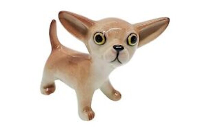 Tiny 2" High Standing Brown Chihuahua with Big 2" High Big Eyes Brown Standing