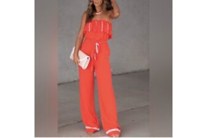 VICI Kali Coral Orange Strapless Lined Jumpsuit NEW sz Medium