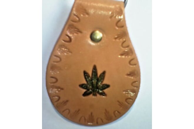 Leather key Fob - Canna Leaf +Horse shoe border made by a Vet
