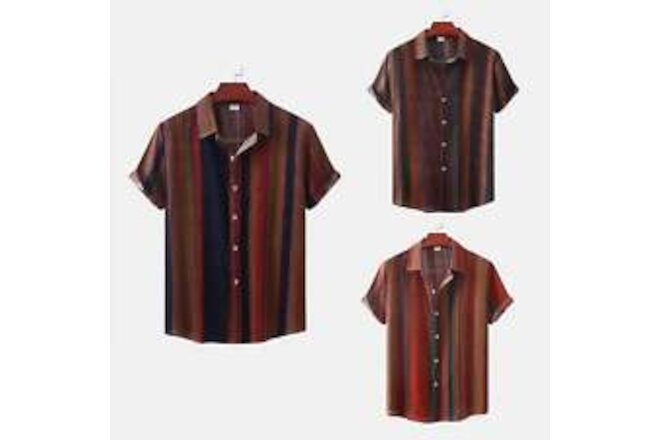 Semi Formal Stripe Pattern Non Stretch Short Sleeve Shirt