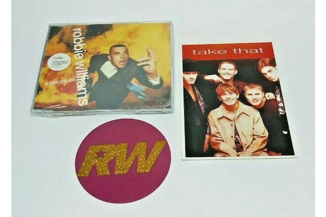 Robbie Williams Take That Millennium UK CD Single Sing When Sticker UK Postcard