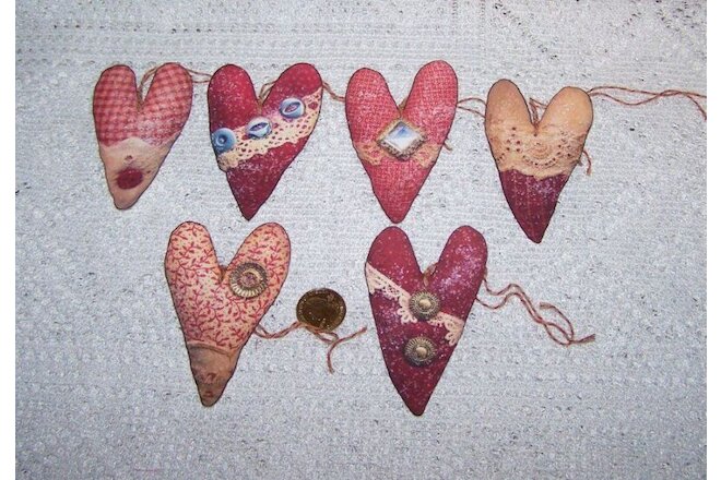 6~Valentines Day~Primitive~Heart~Fussy Cut~Linen Cardstock~Gift~Hang~Tags~Ornies
