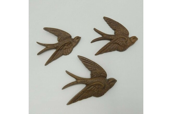Vintage 80's Burwood Products Set of 3 Barn Swallow Birds Faux Wood Wall Hanging
