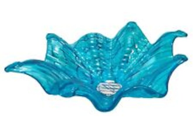 Murano Antica Cristalleria Italiana Iridescent Aqua Blue Handkerchief Glass Bowl