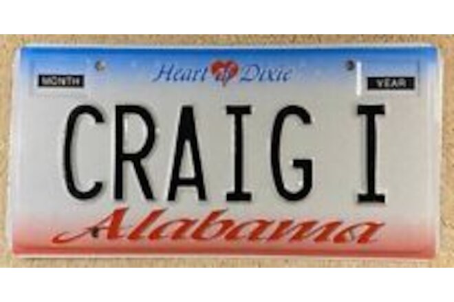 CRAIG I Alabama Vanity License Plate Heart of Dixie Vintage Maroon 5 Music