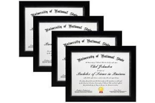 8.5x11 Black Gallery Certificate and Document Frame 4-Pack - Four Frames - Wi...