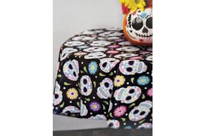 Day of The Dead Party Sugar Skulls ROUND Tablecloth Wipes Clean Peva Fiesta