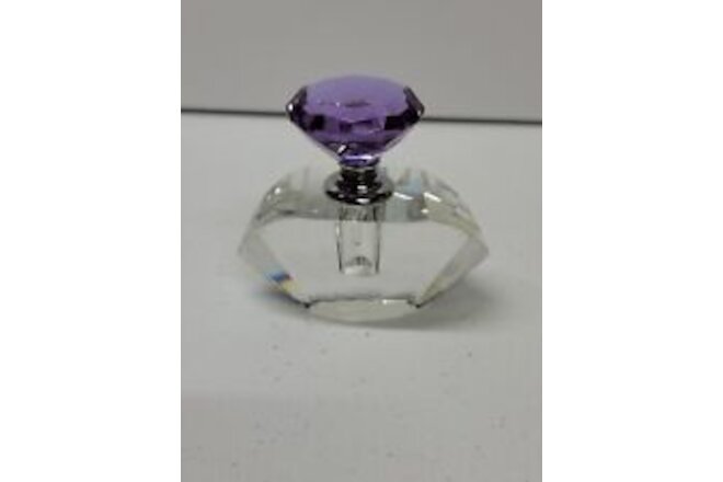 Crystal Perfume Bottle With Purple Diamond Screw Top, Top Has Dabber Attached.