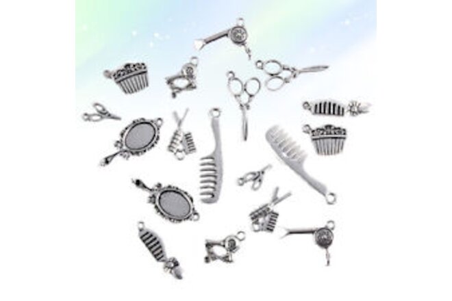 40pcs Silver Mirror Comb Pendant Mini Scissors Charms Alloy DIY Jewelry Making