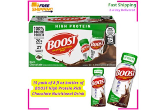 BOOST High Protein Nutritional Drink 20 Grams Protein,Rich Chocolate, 15 - 8 FL