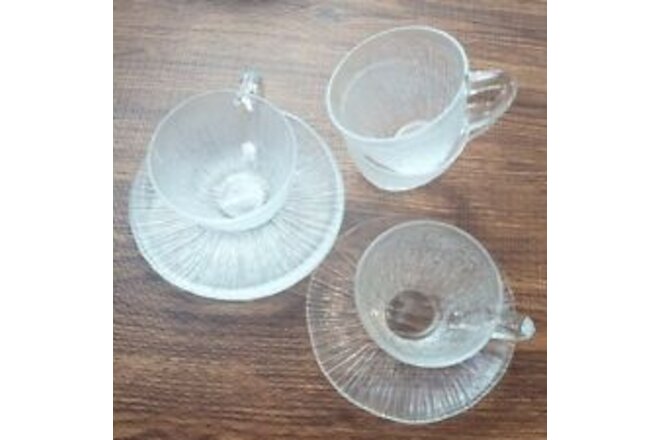 Set Glass 4 Tea Cups & 4 Saucers NOB