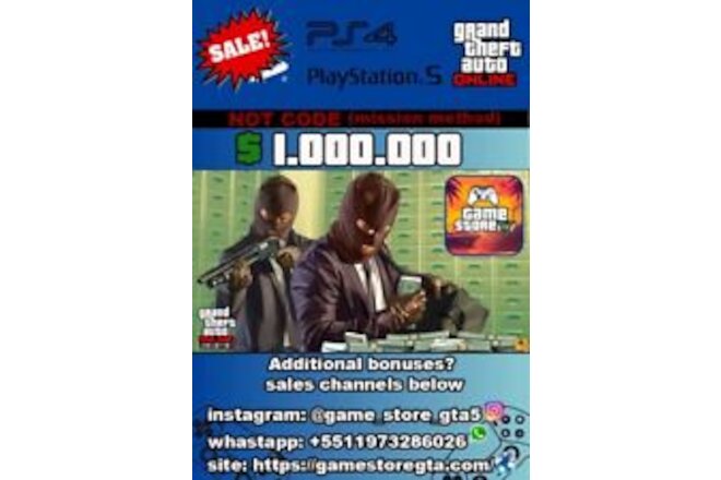 GTA 5 SHARK CARD, PLAYSTATION 4 AND 5 MONEY CASH ONLINE $1.000.000 (NOT CODE)