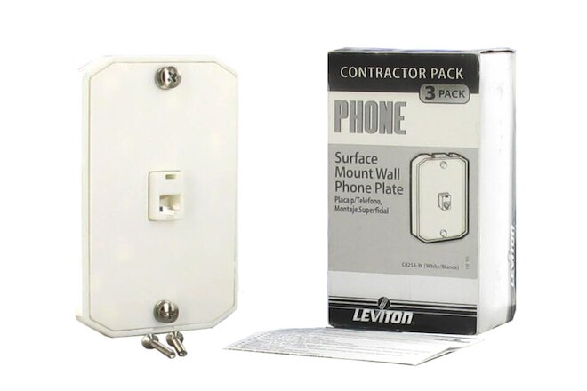 Lot  3 Leviton WHITE 4-Wire Surface Mount  Wall Phone Jack/Plate RJ11 C0253-W