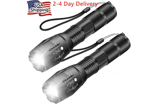 Super-Bright 90000LM XML-T6 LED Tactical Flashlight 5 Modes Zoomable 2-Pack