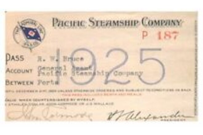 PASS 1925 Pacific Steamship Company  The Admiral Line  R.W. Bruce