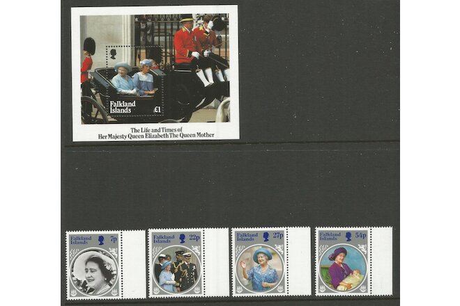 FALKLAND ISLANDS, 1985 LIFE & TIMES QUEEN MOTHER (4+MS), S.G 505-MS509, MNH**