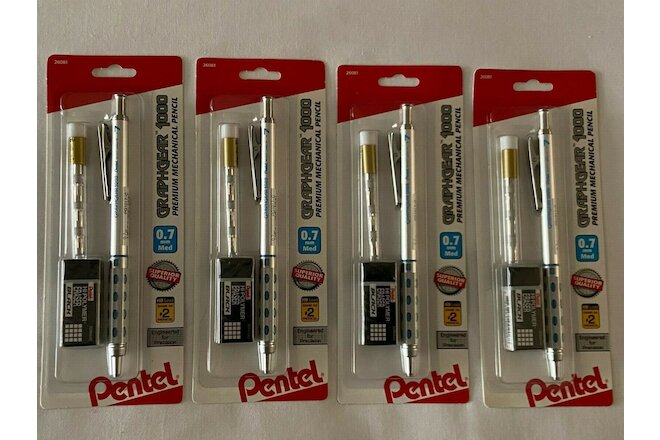NEW 4 Pentel Graphgear GraphGear 1000 0.7mm medium mechanical pencil w/ erasers