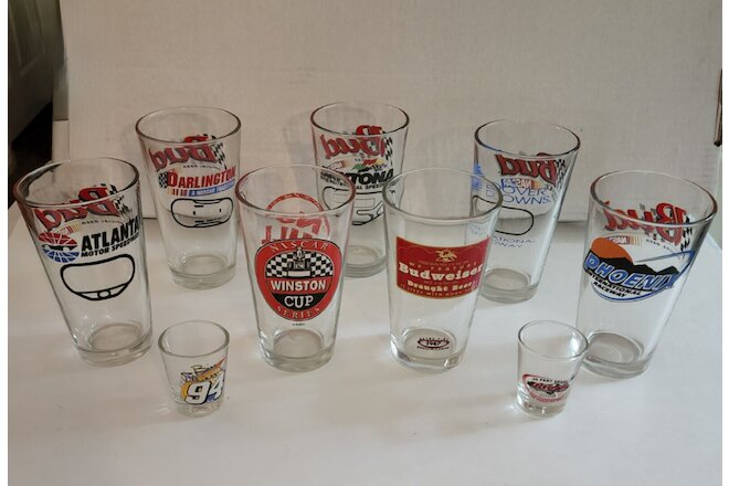 Budweiser Nascar Beer Shot Glasses Daytona, Darlington, Phoenix, Dover, Winston