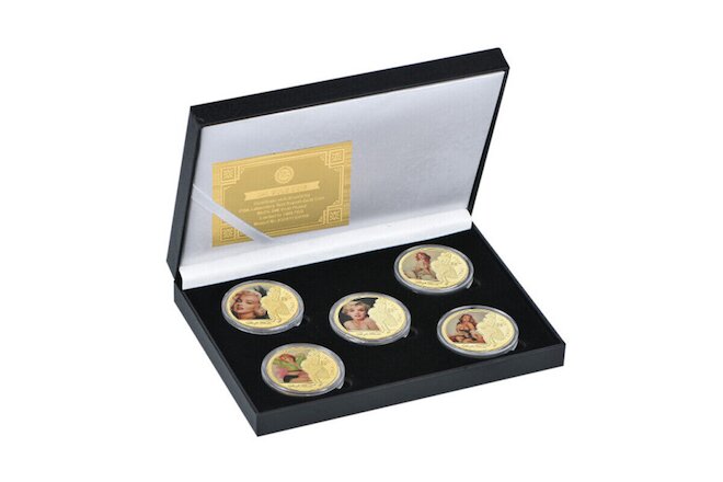 5pcs Marilyn Monroe Gold Plated Collectible Coins in nice box