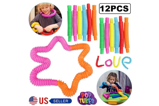 12 PCS Pop Tube Sensory Fidget Toys Kids Adults Stress Relief & Anti Anxiety Toy