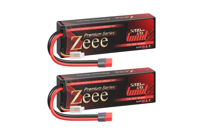 2x Zeee 120C 5200mAh 7.4V LiPo Battery 2S Deans Hardcase for RC Car Truck Boat