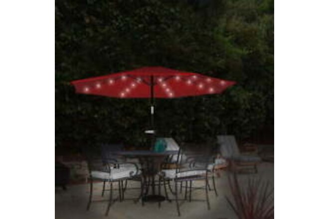 10 Ft Patio Umbrella W/ LED Solar Lights UV 30+ Hand Crank Handle Garden Outdoor