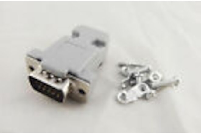 10x DB15 VGA Male Plug 15Pin 3 Rows D-Sub Connector Plastic Hood Cover Backshell