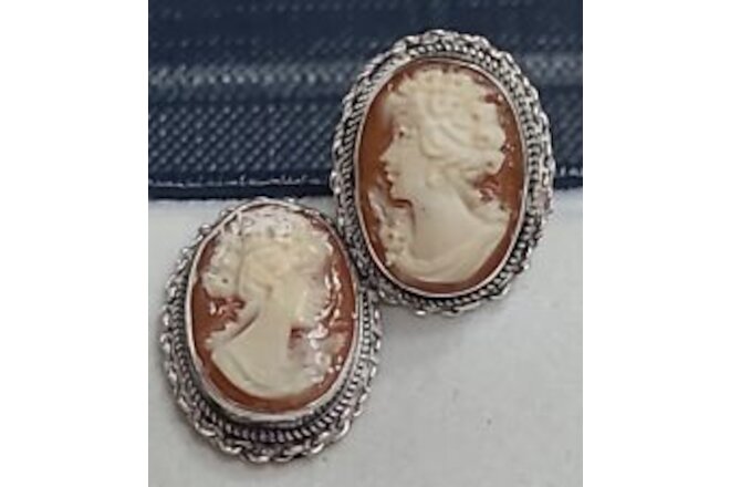 GENNARO BORRIELLO Cameo Earrings Hand Carved Italy ITALIAN  925 Sterling Silver