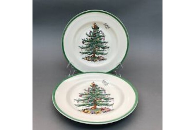 Spode Christmas Tree Dinner Plates Green Band Lot of 2 - Retail $42 each