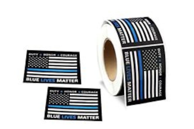 Police Support Stickers - Roll of 250 Rectangle Blue Lives Matter Flag Stickers