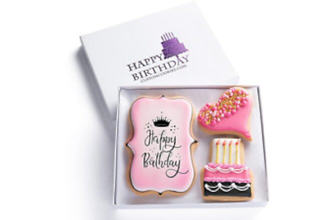 Custom Birthday Sugar Cookies in Gift Box - Kosher, Hand Decorated Treats for Wo