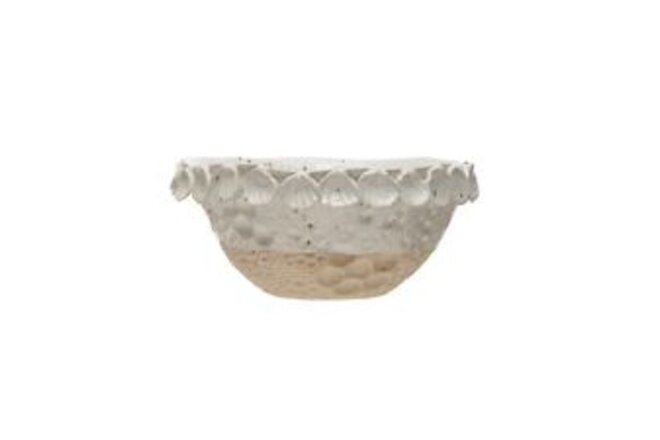 Coastal 2-Tone Stoneware Shell Trim, White and Natural Decorative Bowl