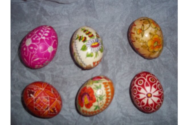 6 Vintage Hand Painted Decorative Real Eggs