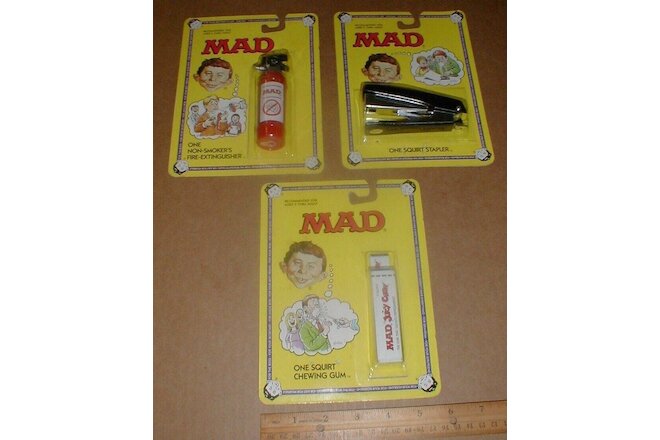 Mad Magazine Alfred E Newman Lot 3 rare Chewing Gum Fire Ext Stapler Squirt Toys