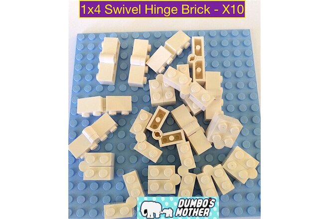 LEGO 1x4 White Swivel Hinge Brick Top & Bottom Bricks Building Parts NEW X10