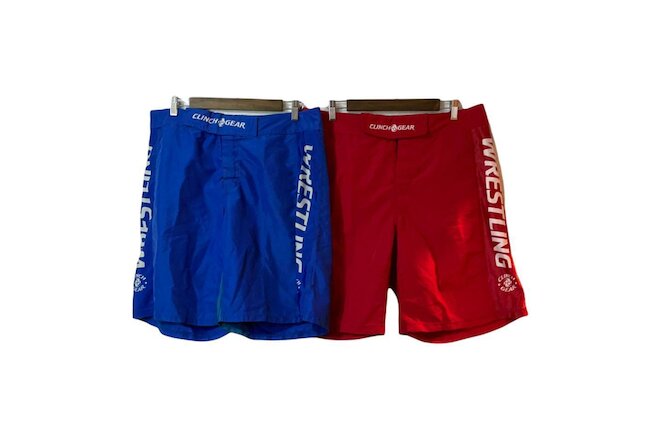 Lot Of 2 Clinch Gear 36 Mens Blue Red Solid Polyester Comfort Wrestling Shorts