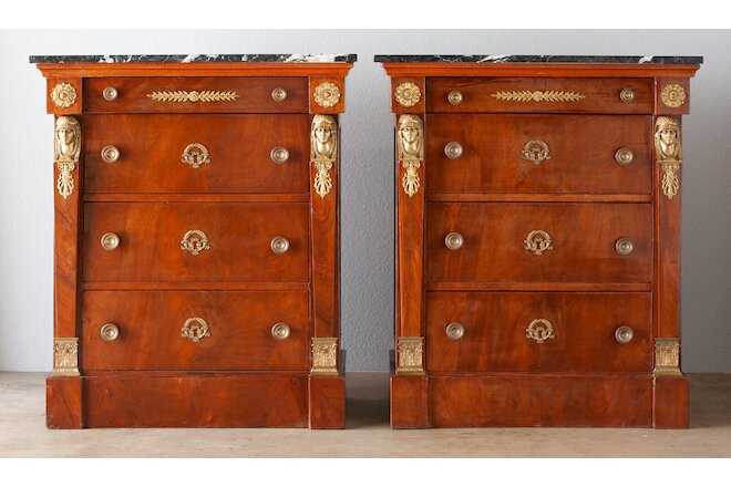 Antique French Empire Style Mahogany Nightstands (Pair)