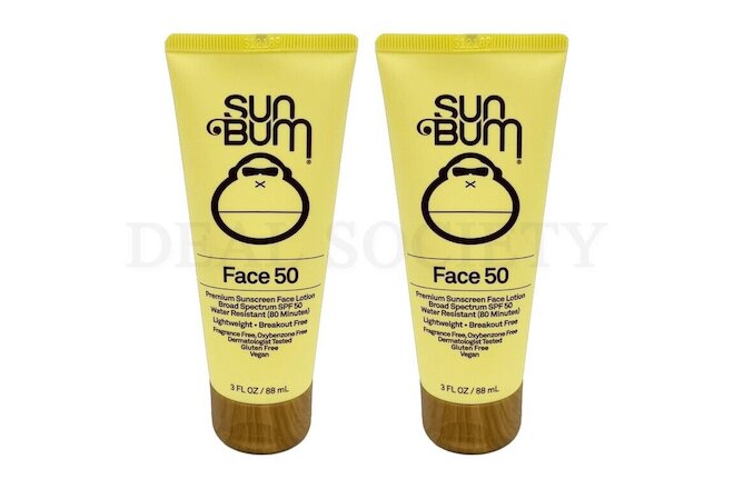 Lot of 2 - Sun Bum Original SPF 50 Sunscreen Face Lotion 3oz