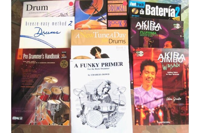 9 Drum Music Book Lot  Akira Jimbo, Bateria 2, Funky Primer, Handbook  Some CDs