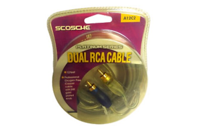Scosche Platinum Dual RCA Cable 24K Gold Plated Ends A12C2 (12 Feet) NOS VTG New