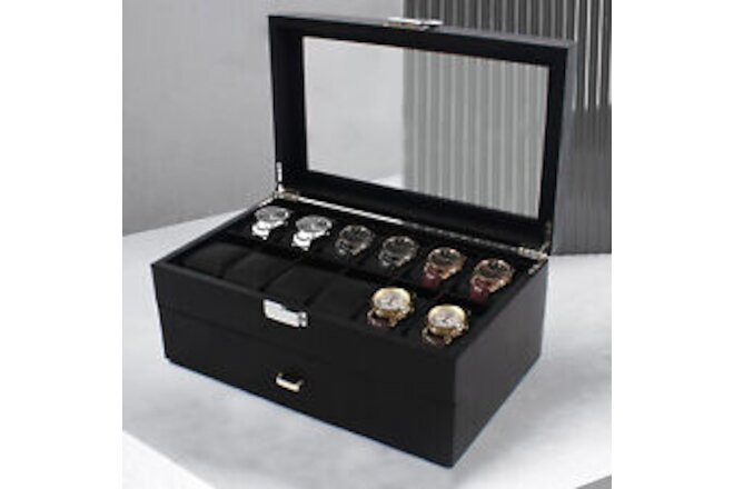 12/24 Slots Watch Storage Box Men Large Jewelry Display Case Organizer Holder US
