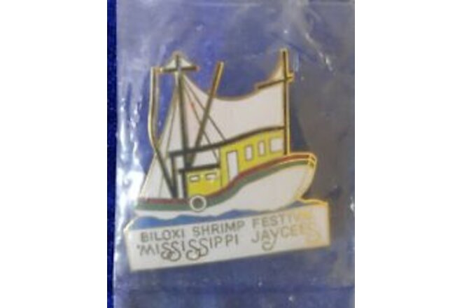 Mississippi Jaycees Biloxi Shrimp Festival  Sailboat Enamel Lapel Pin NOS