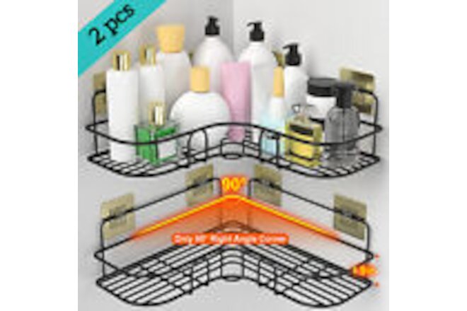 2pcs Shower Caddy Shelf Bathroom Corner Bath Storage Holder Rack +Adhesive Hooks