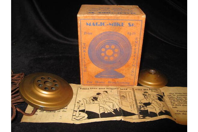 Vintage 1930's MAGIC-MIKE SR.Home Radio Broadcast MICROPHONE w/BOX + Instruction